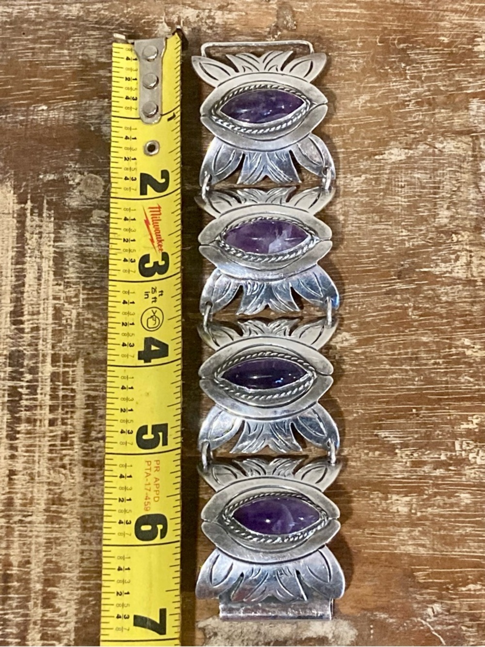 Vintage Mexican Silver & Purple Panel Bracelet • 83g • Handcrafted Boho Style - Picture 16 of 16
